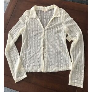 Pie‎ In The Sky Ivory Lace Floral Sheer Button Up Shirt Top XL